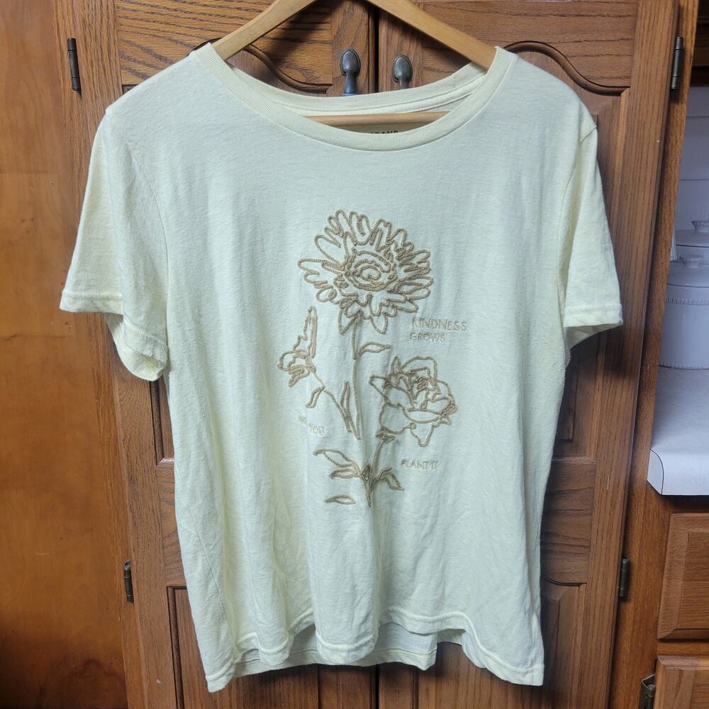 Womens Yellow Lucky Brand Floral T Shirt Size L